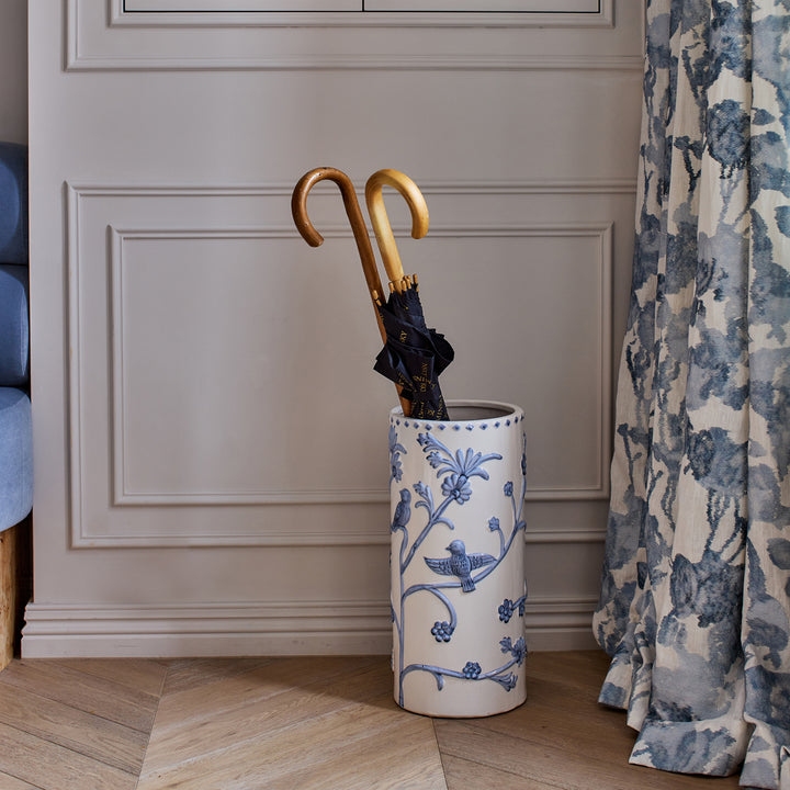 Lille White/Blue Embossed Umbrella Stand
