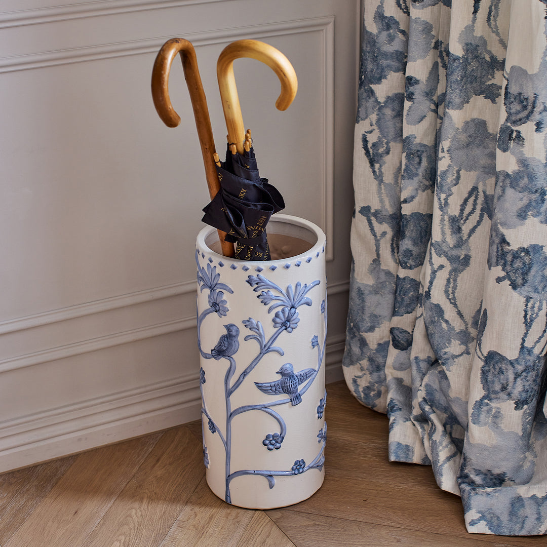 Lille White/Blue Embossed Umbrella Stand