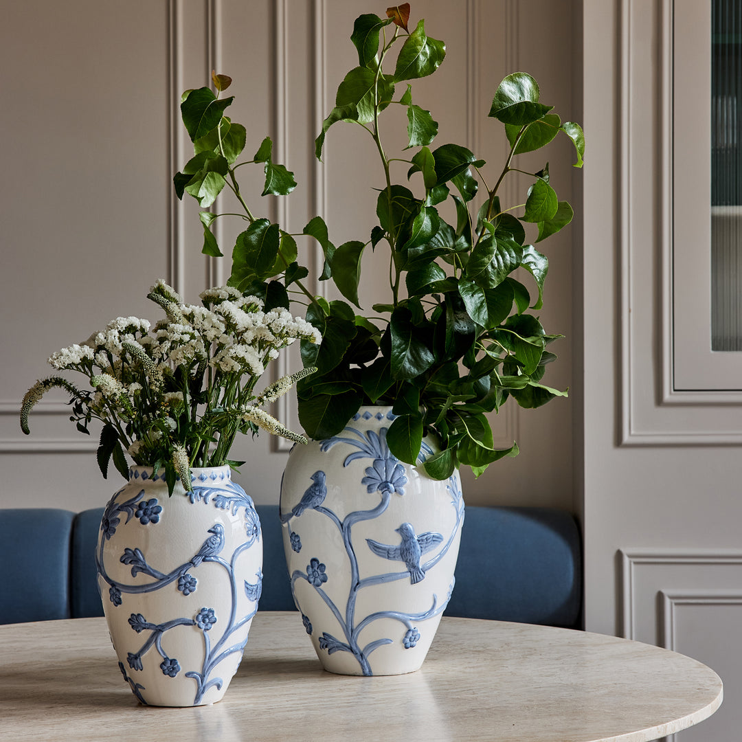Lille White/Blue Embossed Vase Small