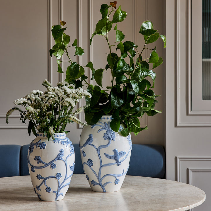 Lille White/Blue Embossed Vase Small