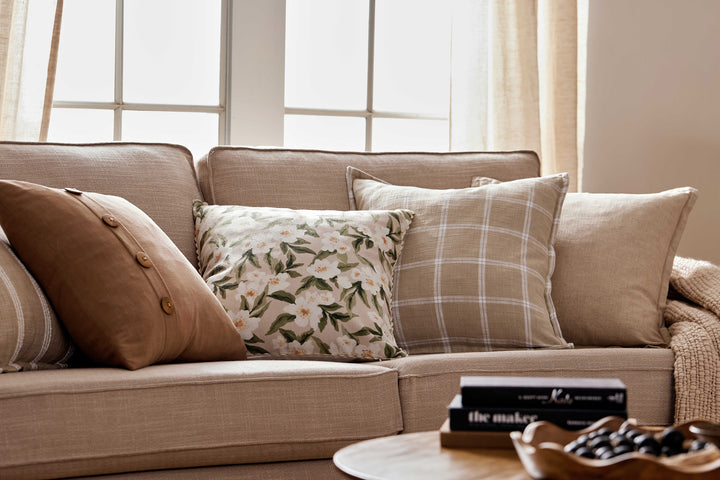 Surrey White/Sand Check Cushion - Madras Link