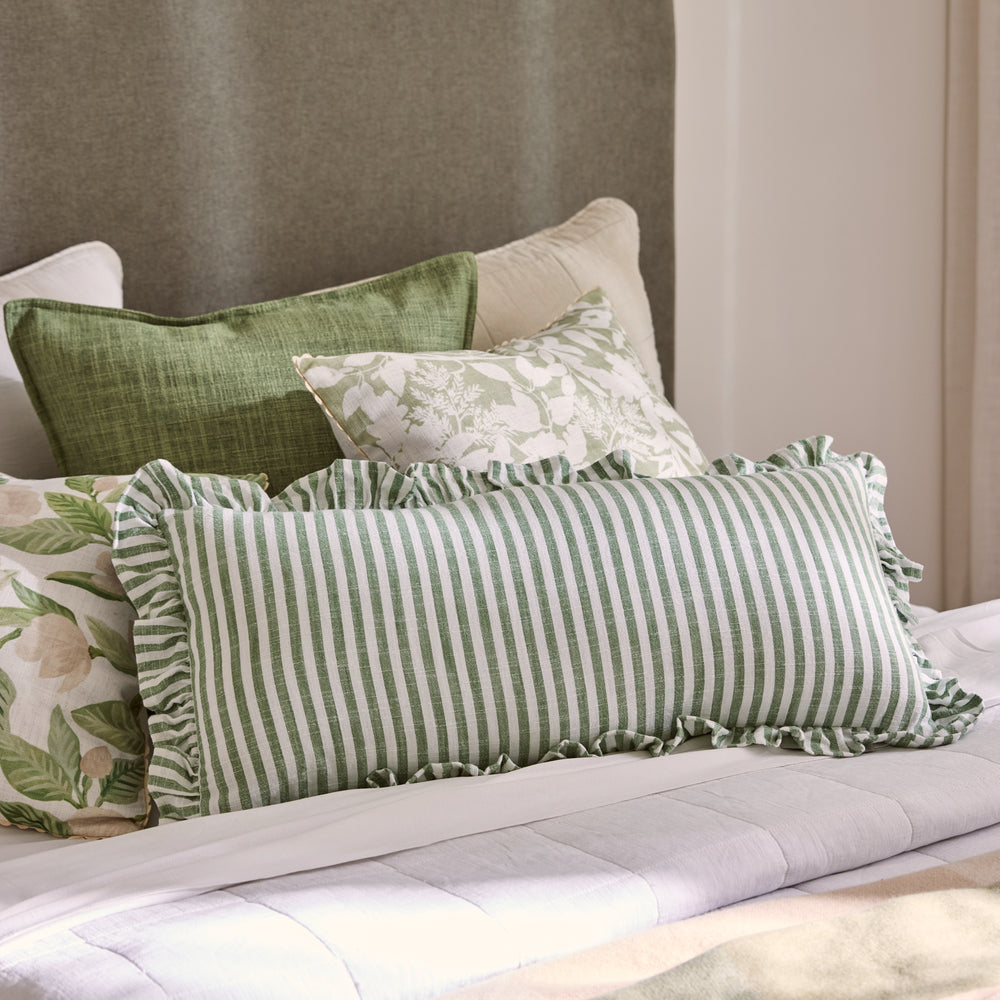 Ruffles Green Lumbar Cushion - Madras Link
