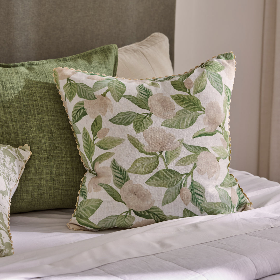 Magnolia Tree Green Cushion - Madras Link