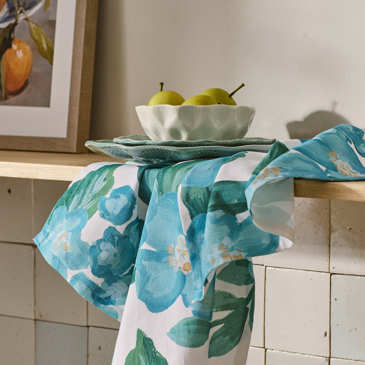 Ariana Teal Floral Single Teatowel - Madras Link