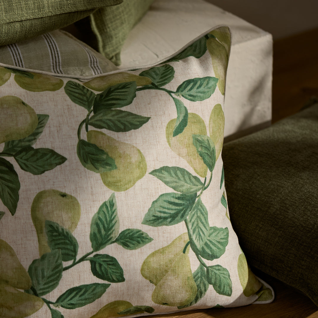 Pear Tree Green Cushion - Madras Link