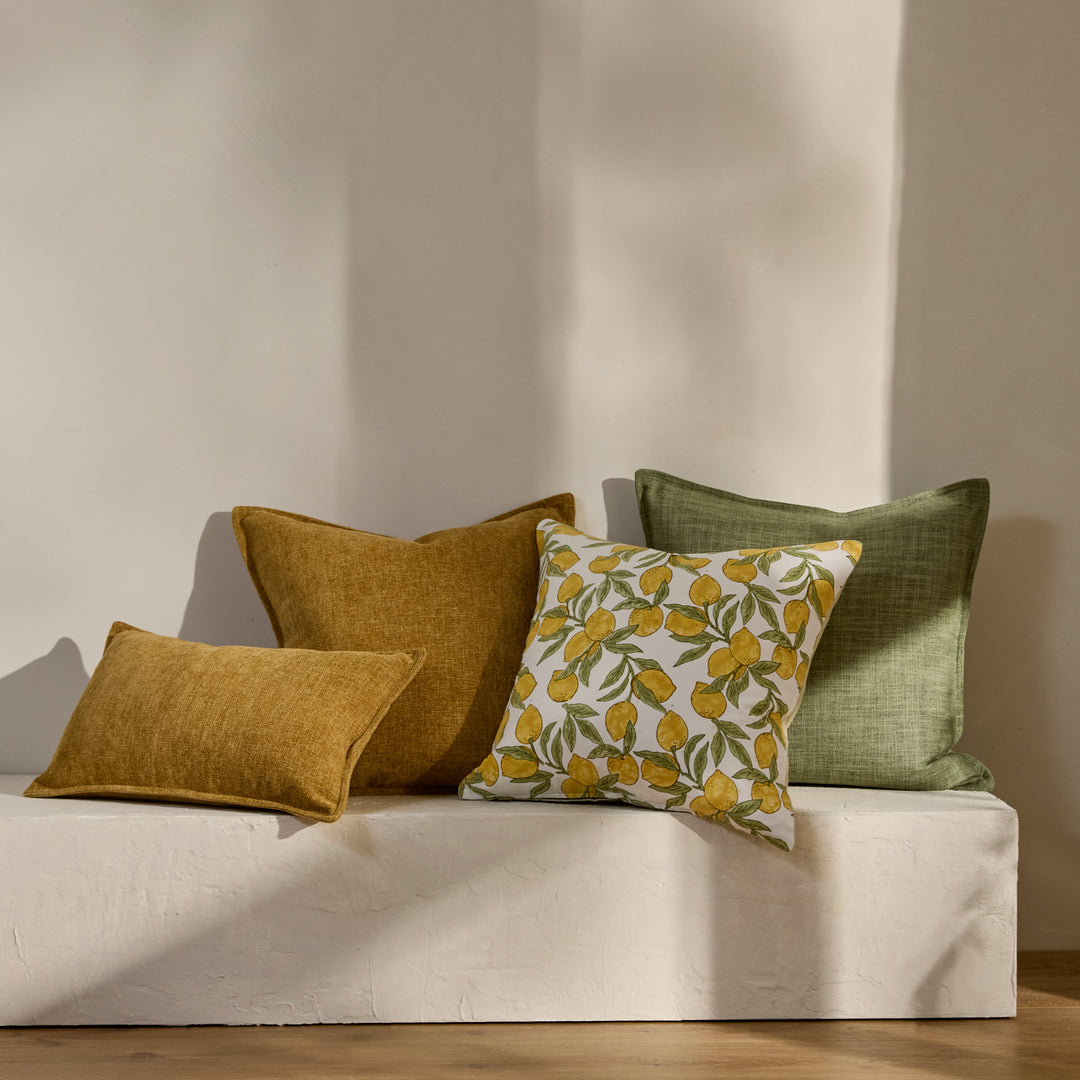 Lemon Block Print Cushion - Madras Link