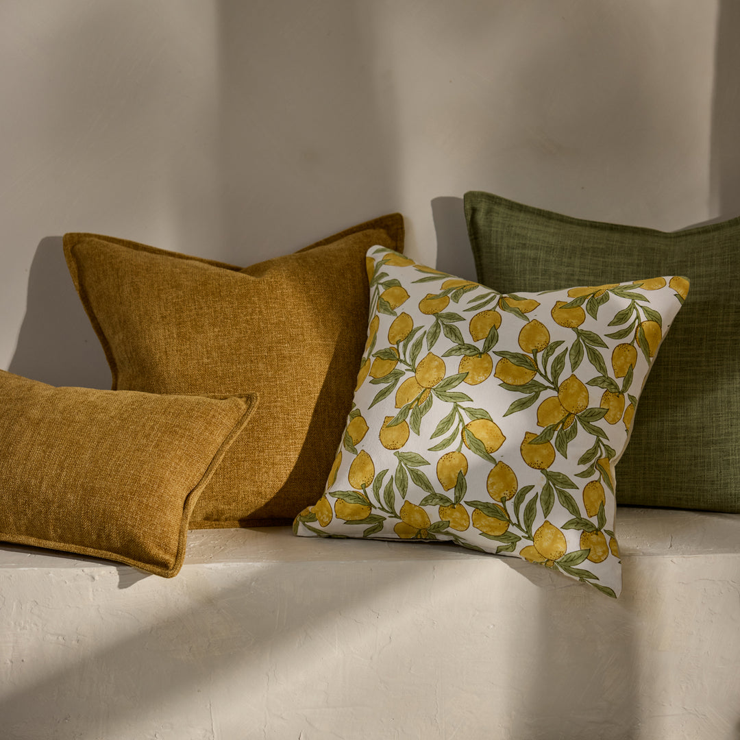 Lemon Block Print Cushion - Madras Link