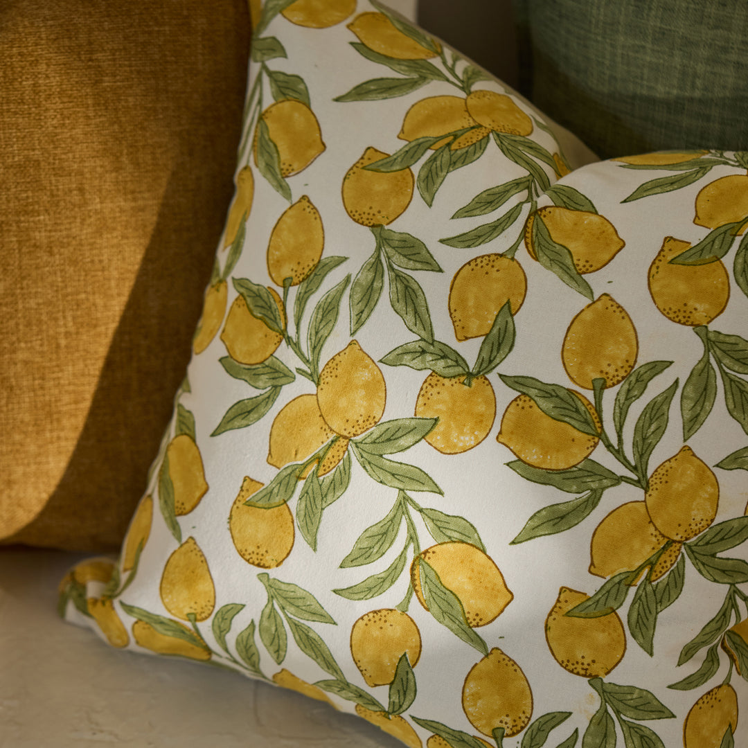 Lemon Block Print Cushion - Madras Link