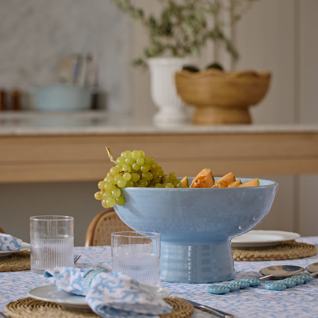 Ceramic Blue Pedestal Bowl - Madras Link