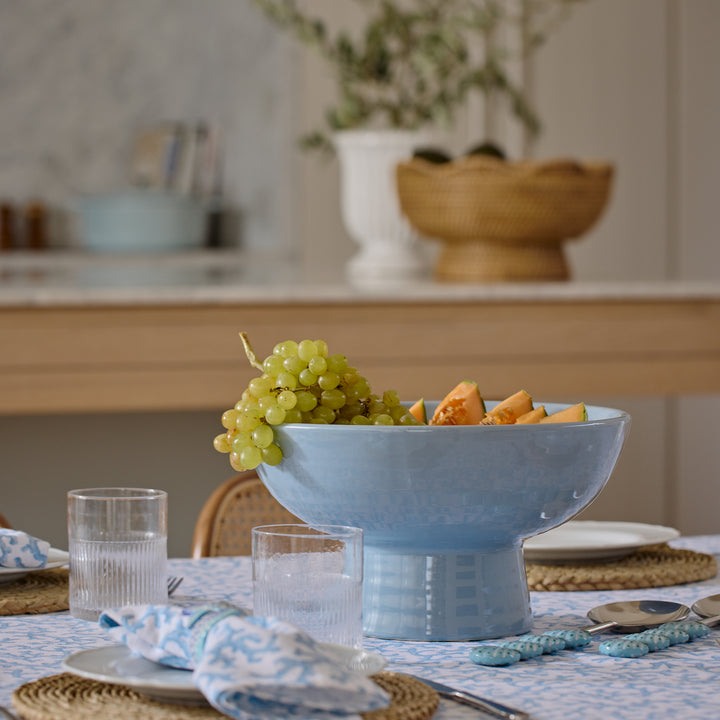 Ceramic Blue Pedestal Bowl - Madras Link
