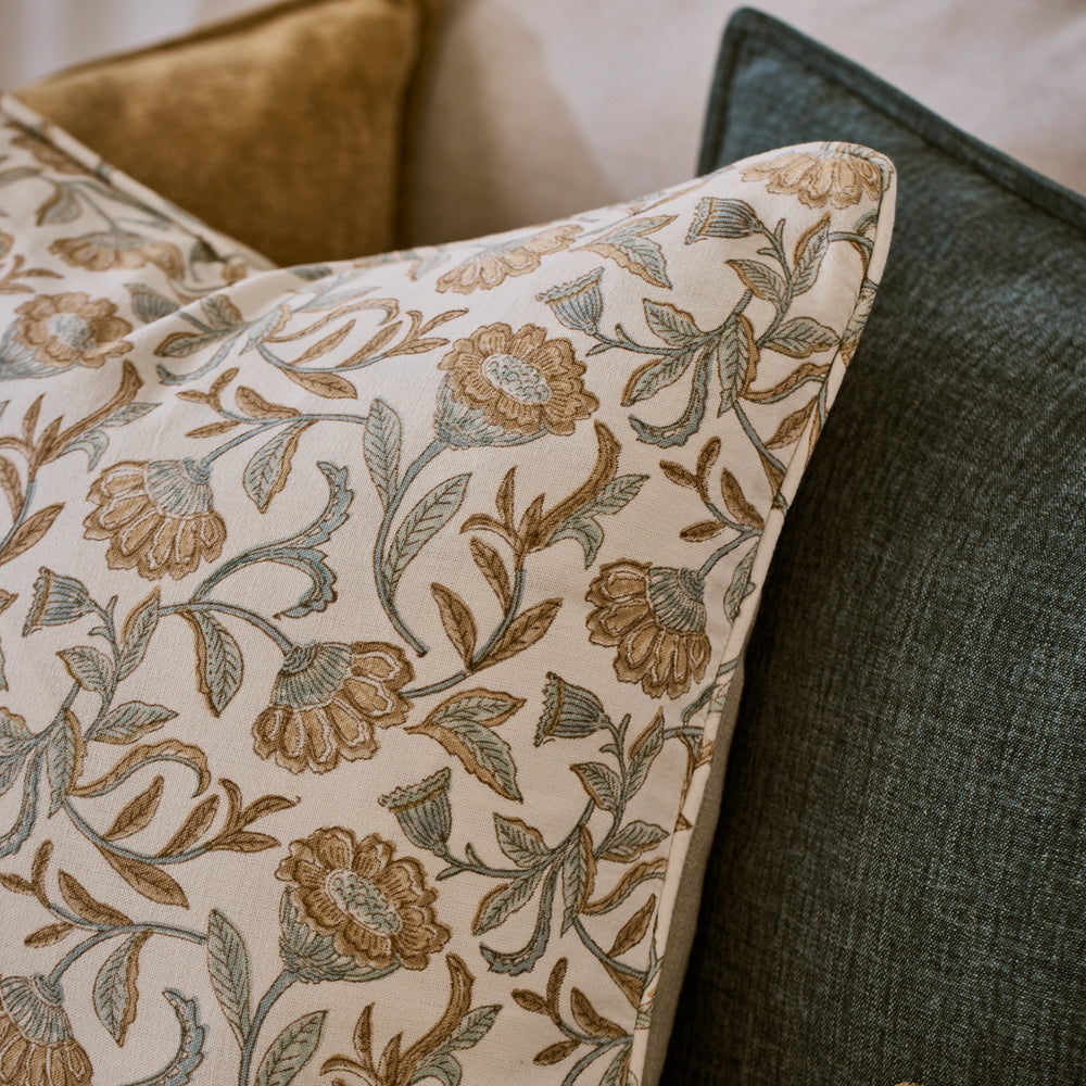 Summer Garden Orange/Blue Block Print Cushion - Madras Link