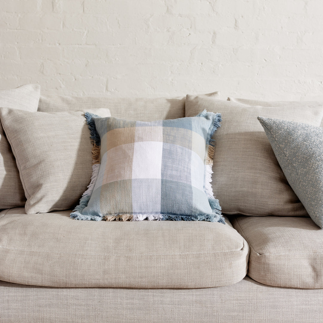 Portside Blue Check Cushion