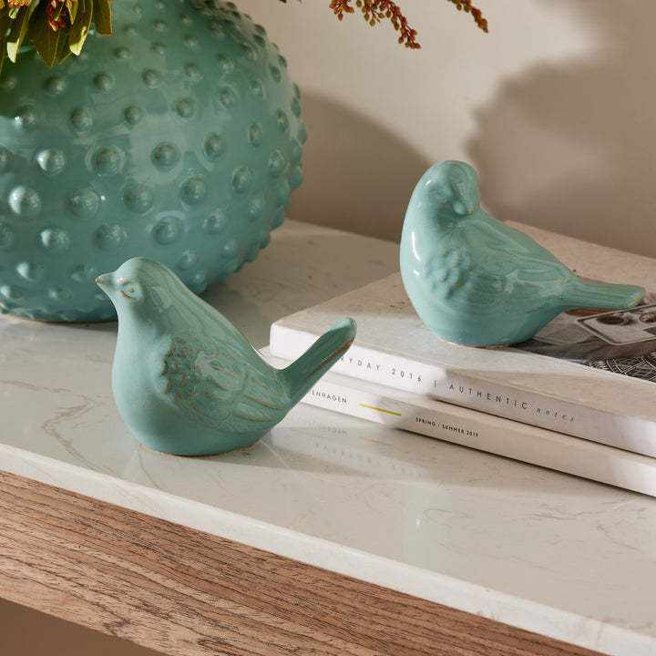 Swallow Ceramic Bird Blue Set of 2