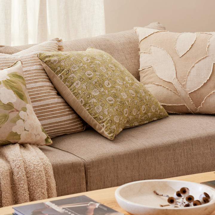 Delilah Green Floral Block Print Cushion - Madras Link