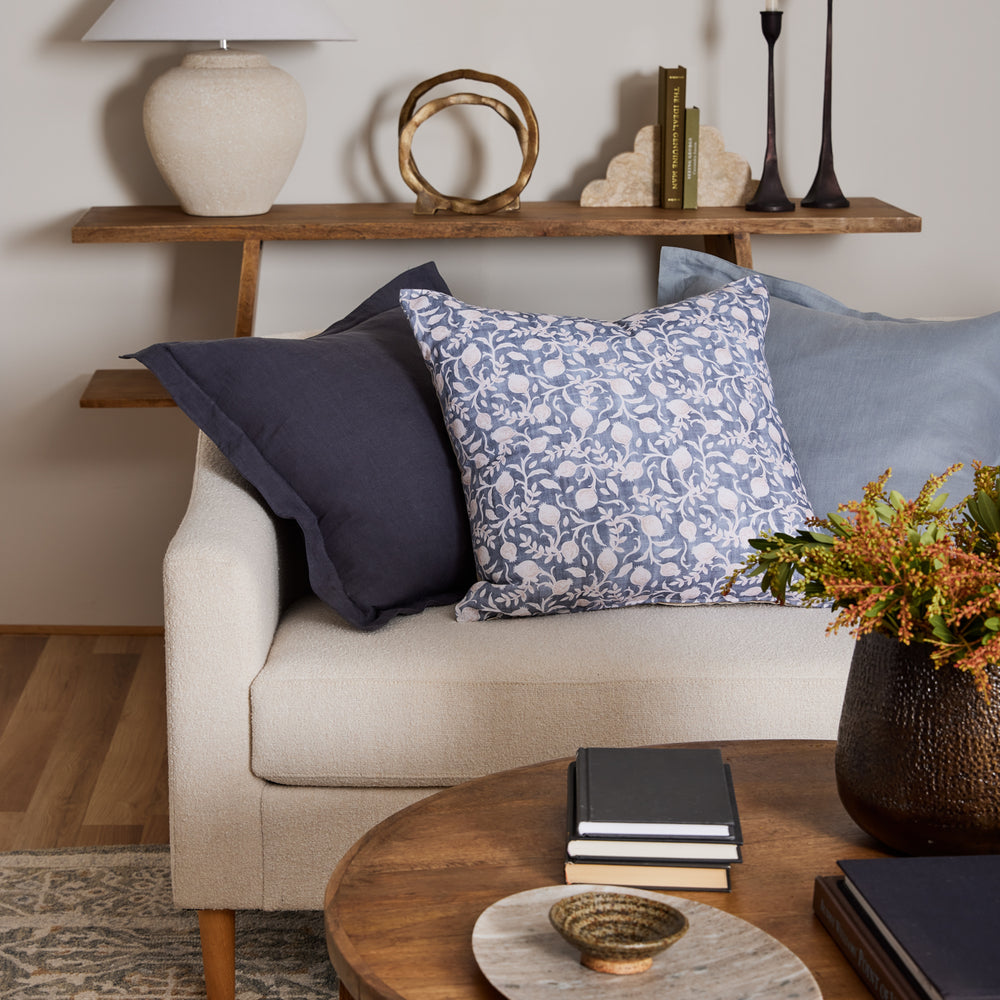Riley Slate Blue Linen Cushion - Madras Link