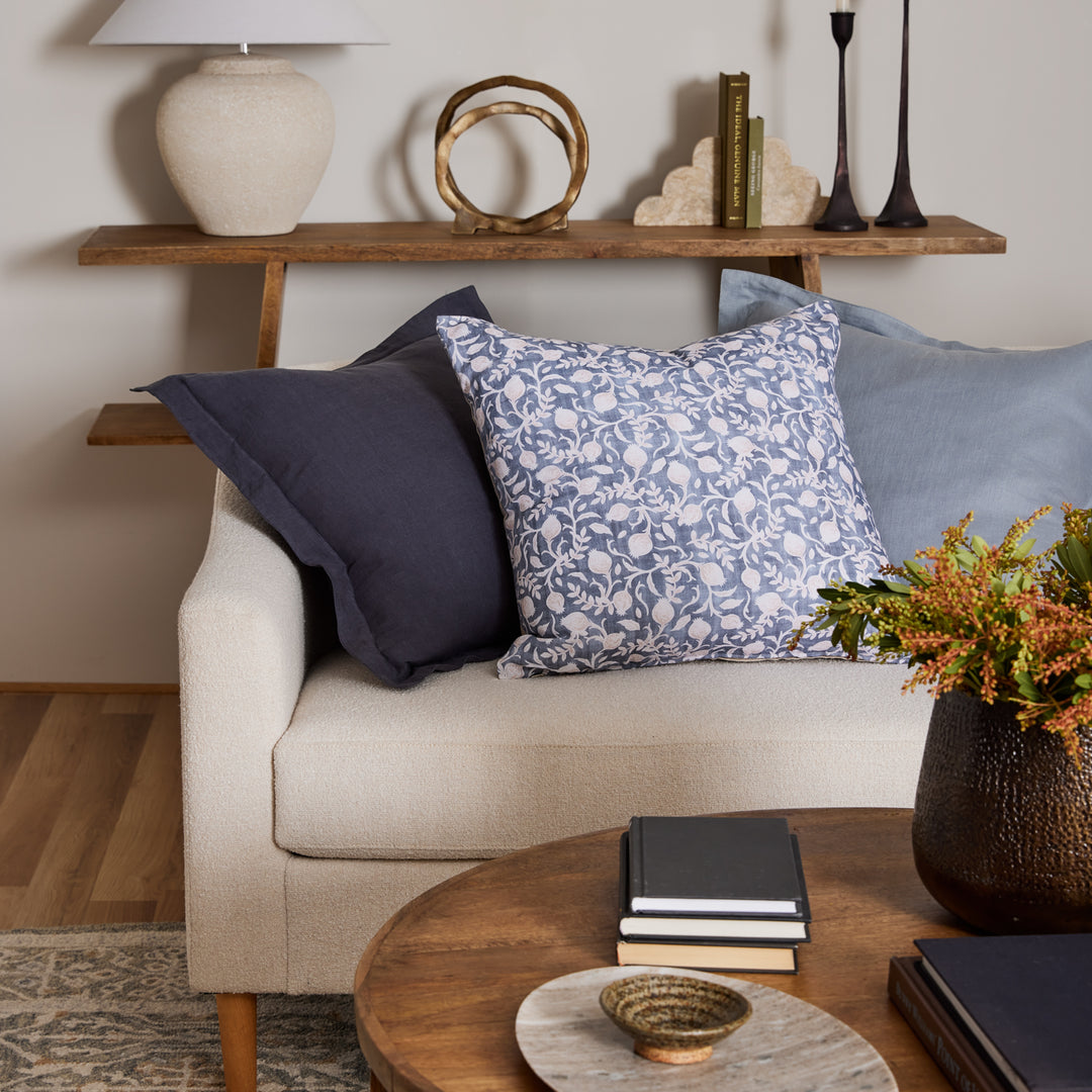 Riley Slate Blue Linen Cushion - Madras Link