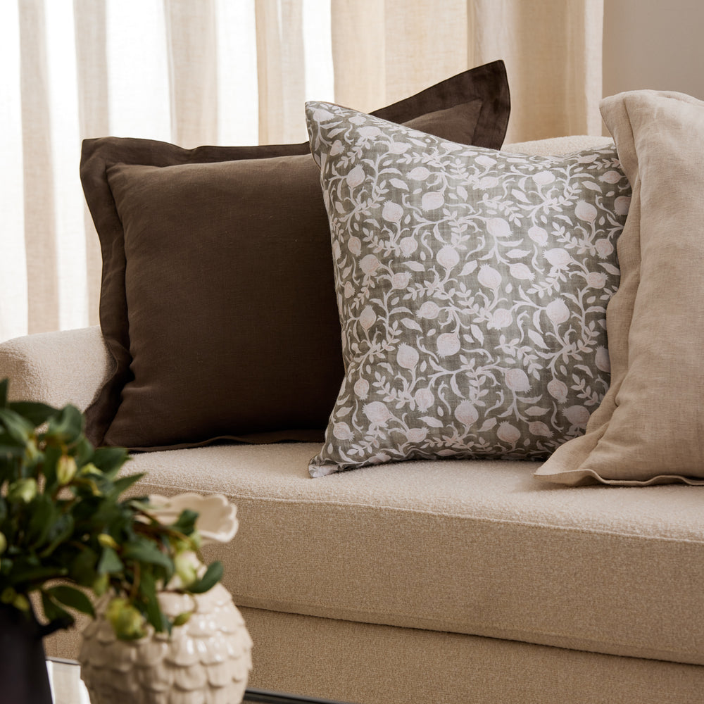 Riley Olive Linen Cushion - Madras Link