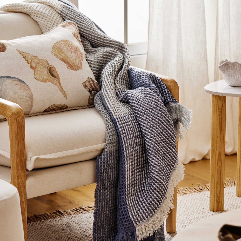 Walker Waffle Check Blue Throw - Madras Link