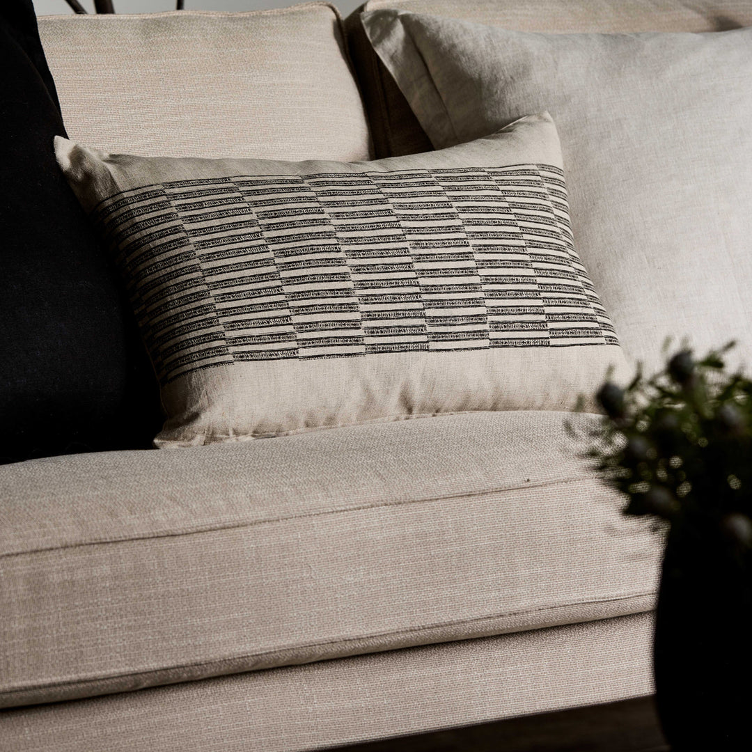 Xavier Black/Natural Linen Lumbar Cushion - Madras Link