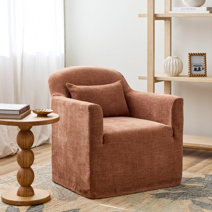 Beau Swivel Armchair Rust Slip Cover | Madras Link