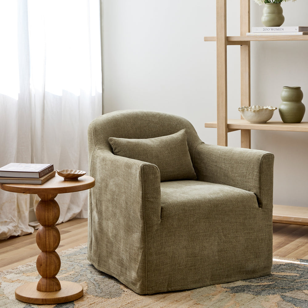Beau Swivel Armchair Sage Slip Cover - Madras Link