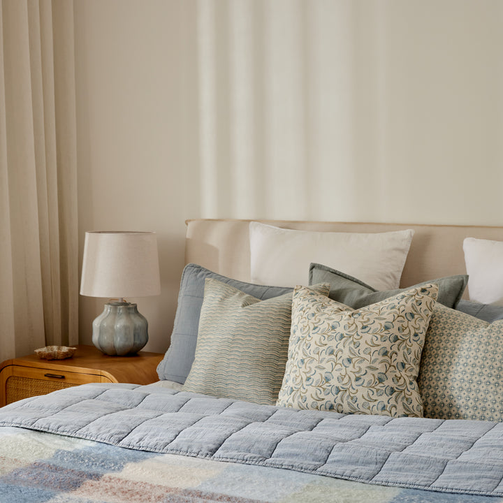 Neera Blue Scallop Block Print Cushion - Madras Link