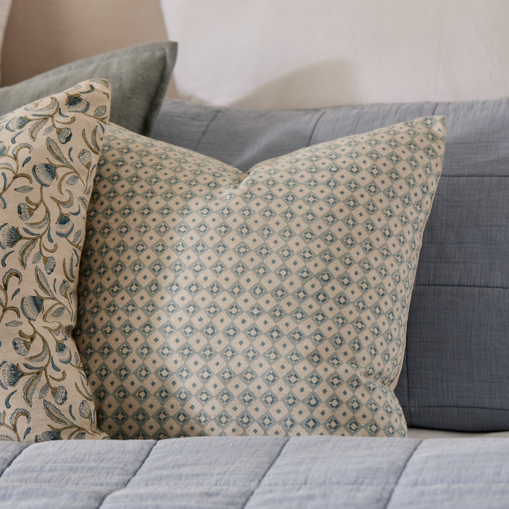 Samira Blue Diamond Block Print Cushion - Madras Link