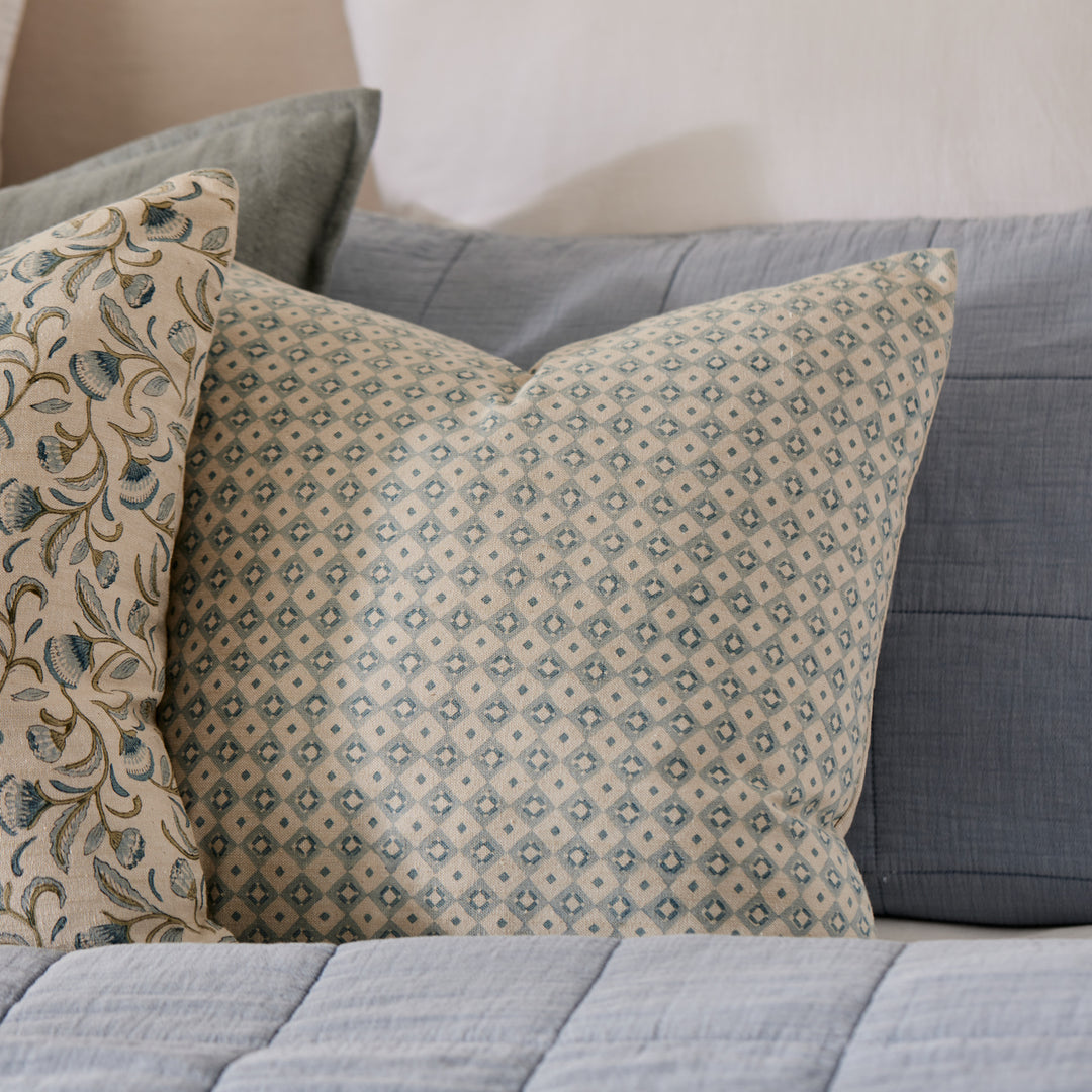 Samira Blue Diamond Block Print Cushion - Madras Link