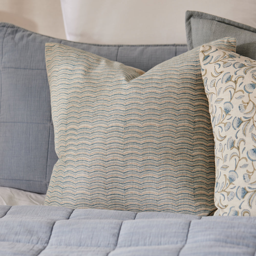 Neera Blue Scallop Block Print Cushion - Madras Link