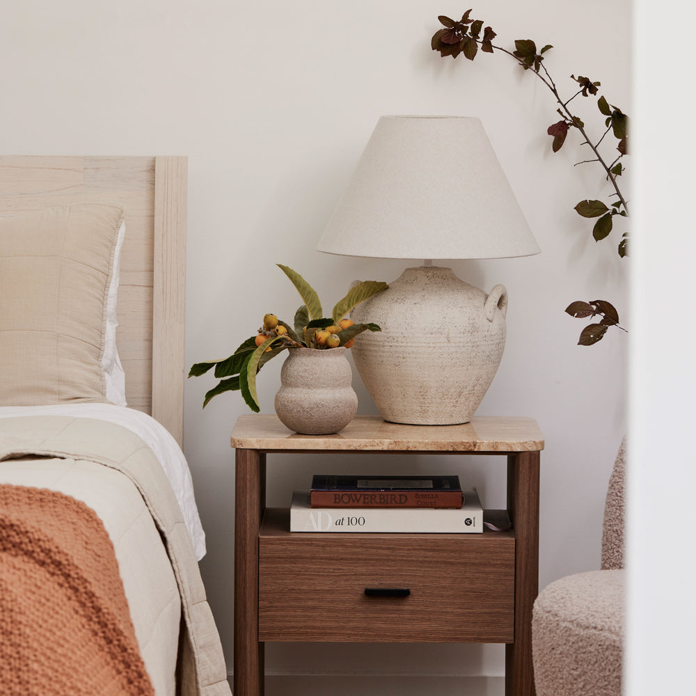Oscar Travertine Look Bedside Table - Madras Link