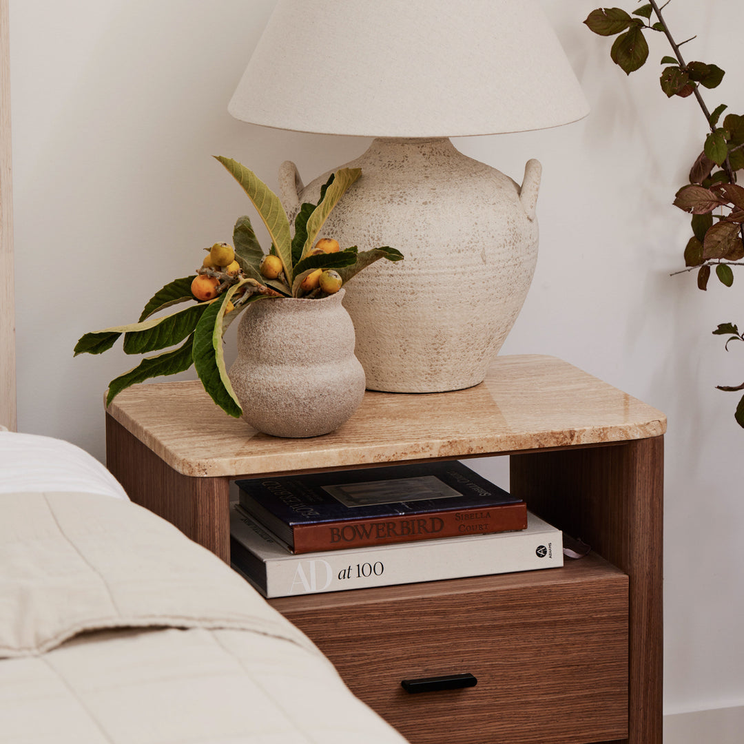 Oscar Travertine Look Bedside Table - Madras Link
