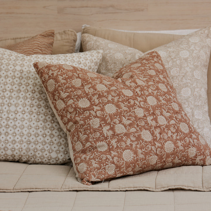 Delilah Rust Floral Block Print Cushion