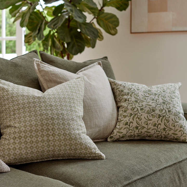 Samira Green Diamond Block Print Cushion - Madras Link