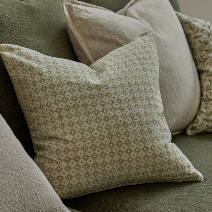 Samira Green Diamond Block Print Cushion - Madras Link