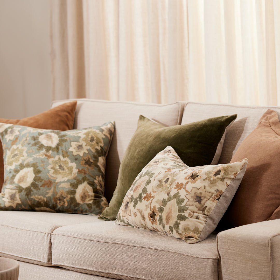 Griffith Taupe/Olive Velvet Cushion - Madras Link