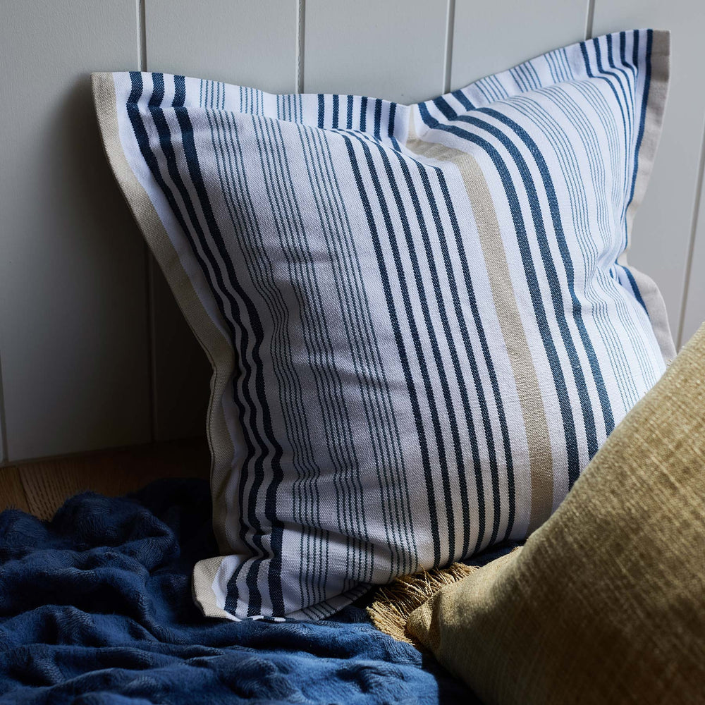 Cape Cod Blue/Taupe Stripe Cushion - Madras Link