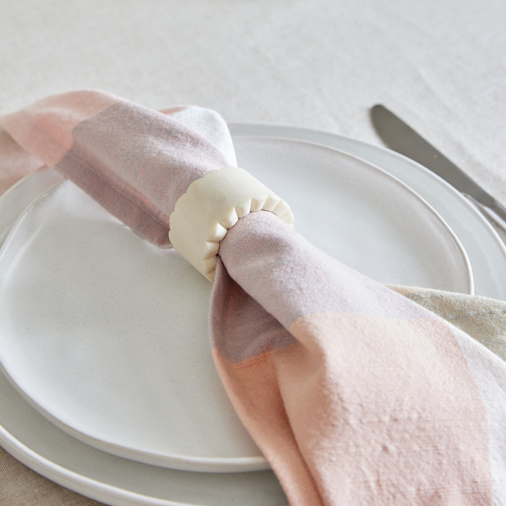 Aries Cream Resin Scallop Napkin Ring Set of 4 - Madras Link