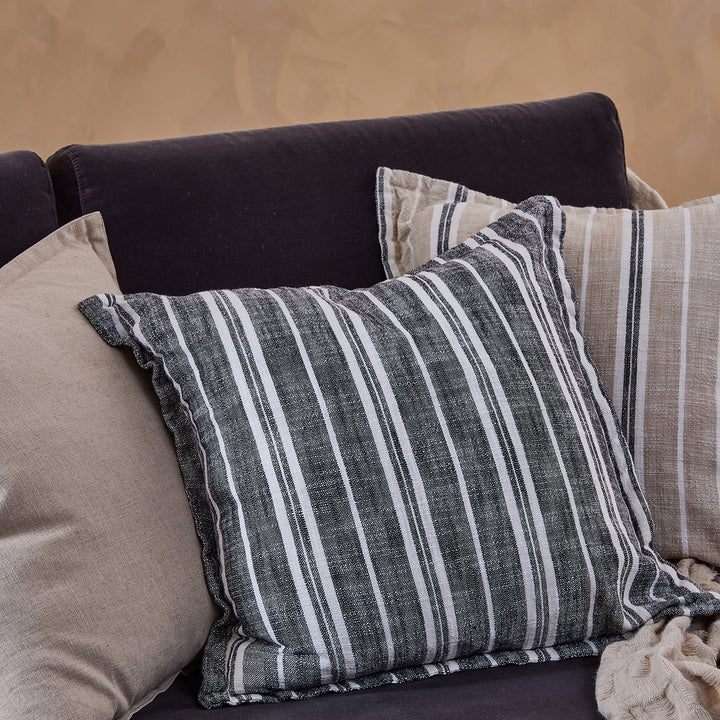Darcy Charcoal/Oatmeal Woven Stripe Cushion