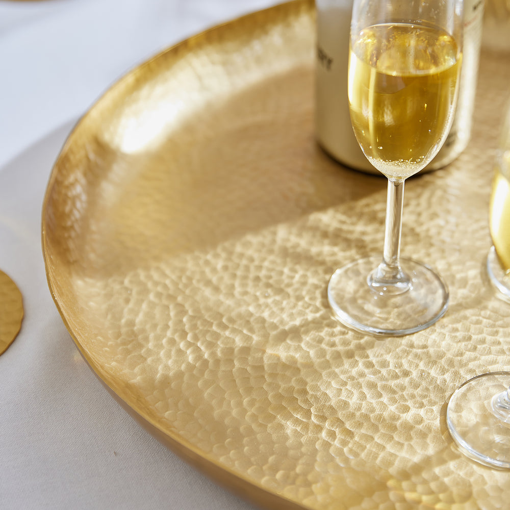 Alma Gold Beaten Round Tray - Madras Link
