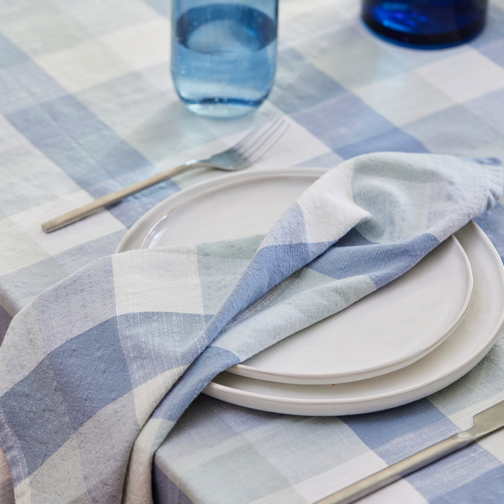 Isaac Blue/Seafoam Check Napkin Set of 4 - Madras Link