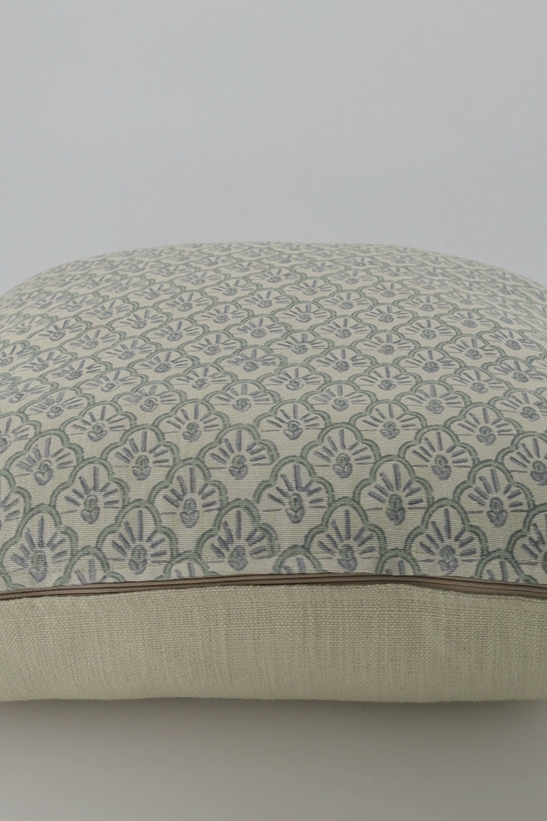Soma Scallop Block Print Blue/Seagrass Cushion