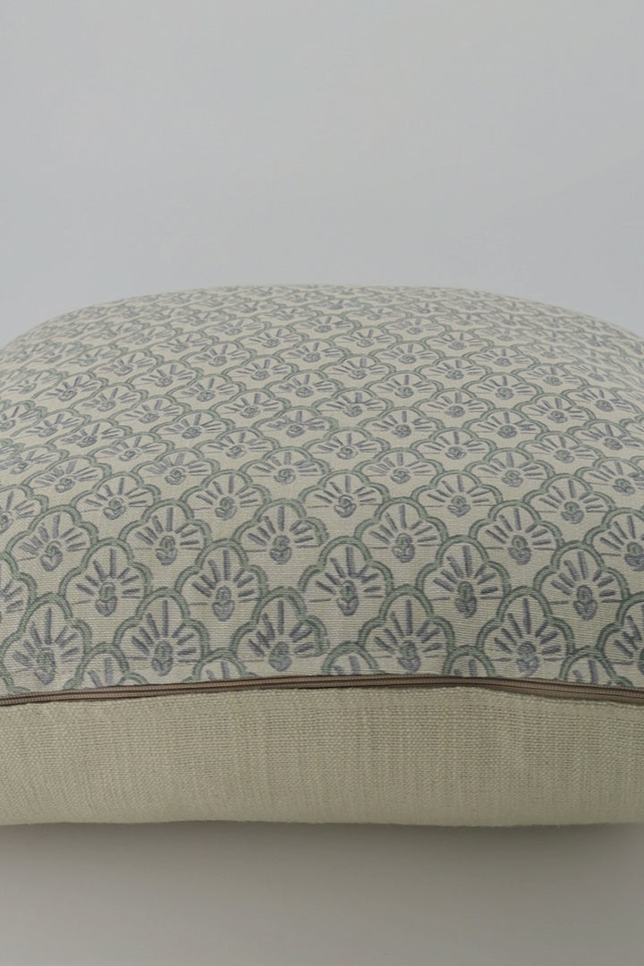 Soma Scallop Block Print Blue/Seagrass Cushion