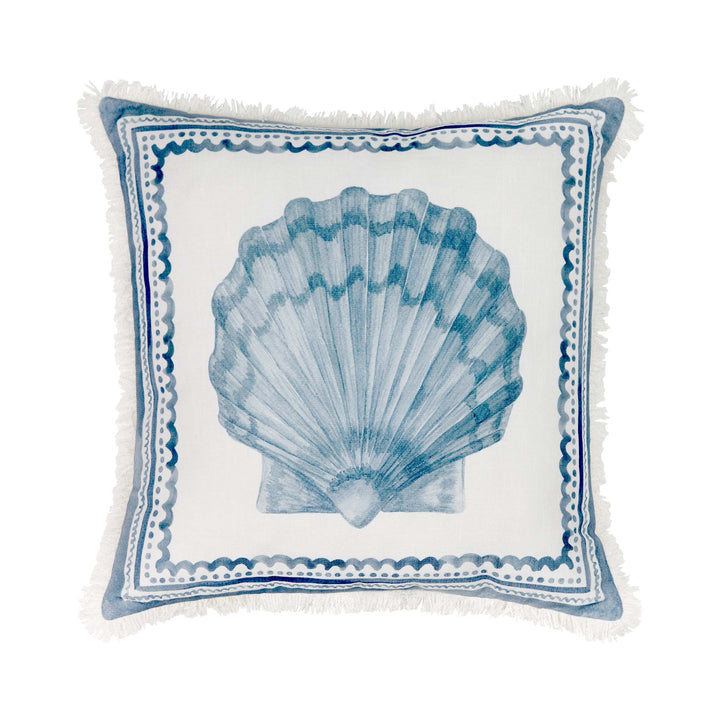 Scallop Blue Fringe Cushion - Madras Link