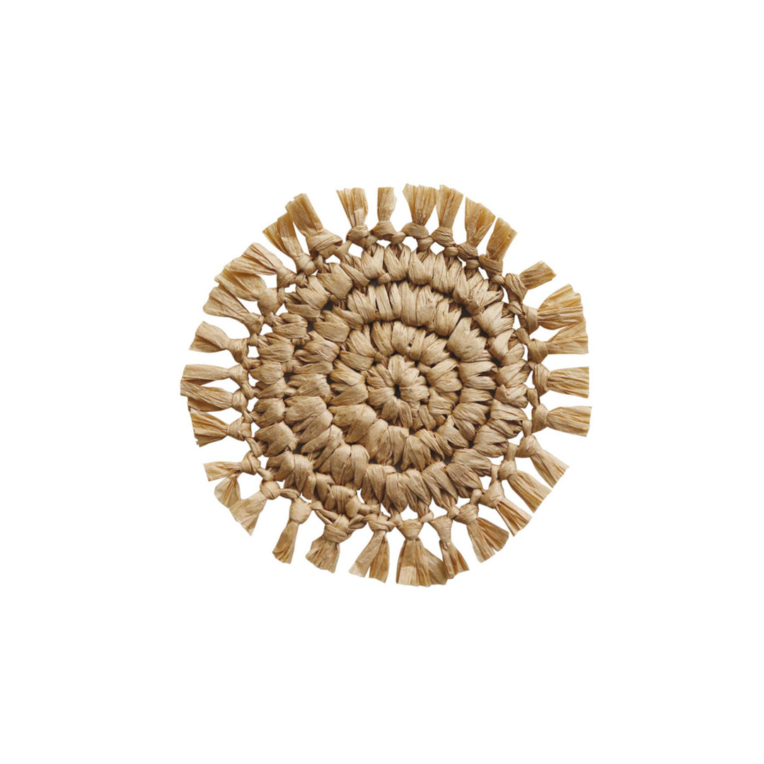 Fringed Round Coaster - Natural - Madras Link