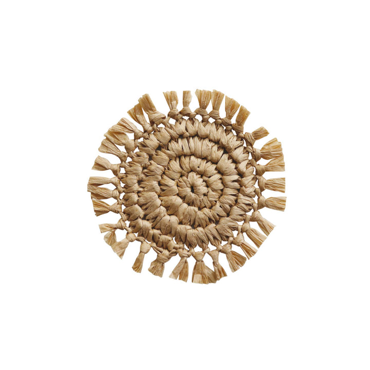 Fringed Round Coaster - Natural - Madras Link