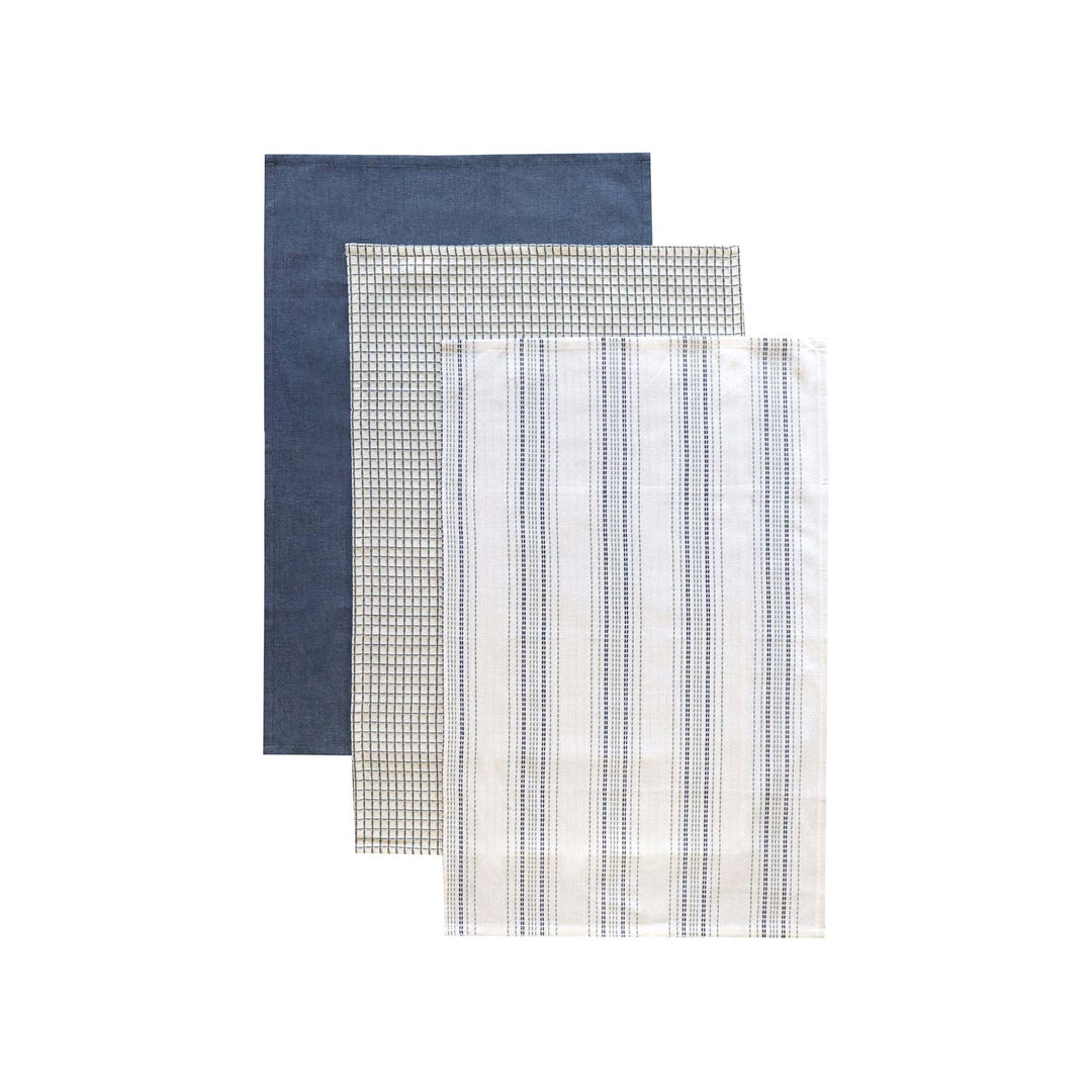 Woven Tea Towel Pack of 3 - Blue - Madras Link