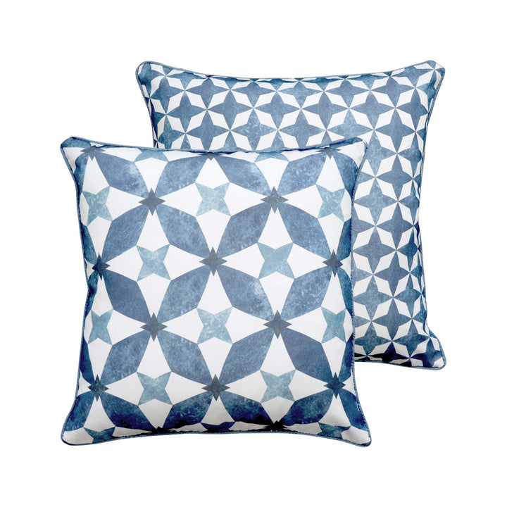 Blue Geometric Reversible Outdoor Cushion - Madras Link