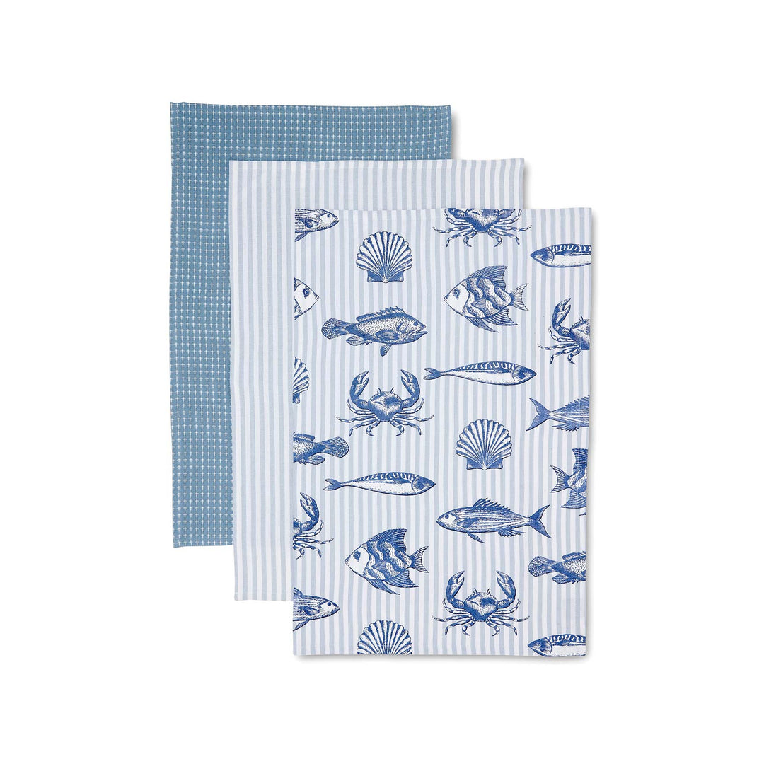 Fish Stripe Tea Towel - Pack of 3 - Madras Link