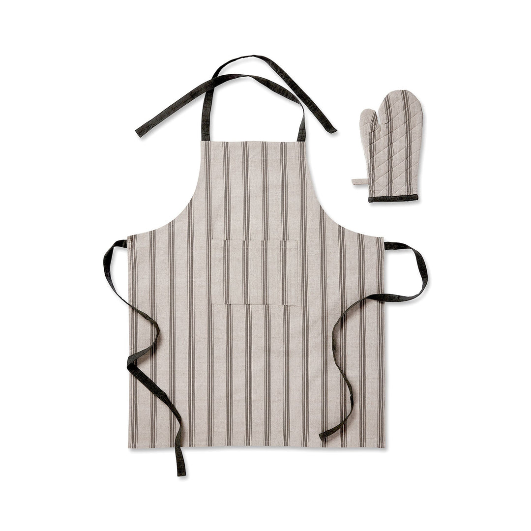 Macedon Charcoal Stripe Apron + Glove Set - Madras Link