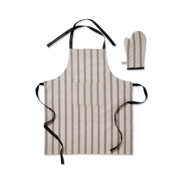 Macedon Charcoal Stripe Apron + Glove Set - Madras Link